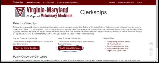 Screenshot of clerkships portal.