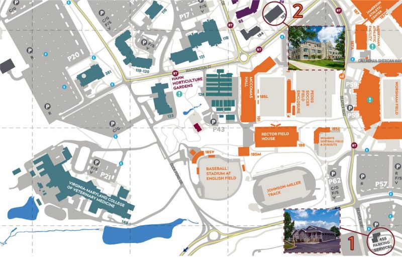 Map of the Student Services building and the Parking Services building.